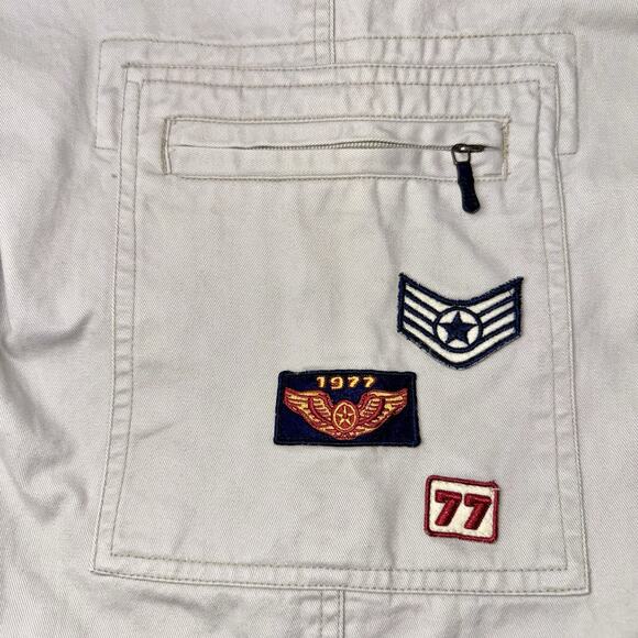Vintage Y2K Bugle Boy Cargo Pants 30x30 Khaki Camo Wide Leg Patches Zip Pocket - Picture 7 of 12